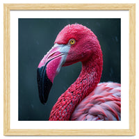 Close Up Pink Flamingo In Rain Drops