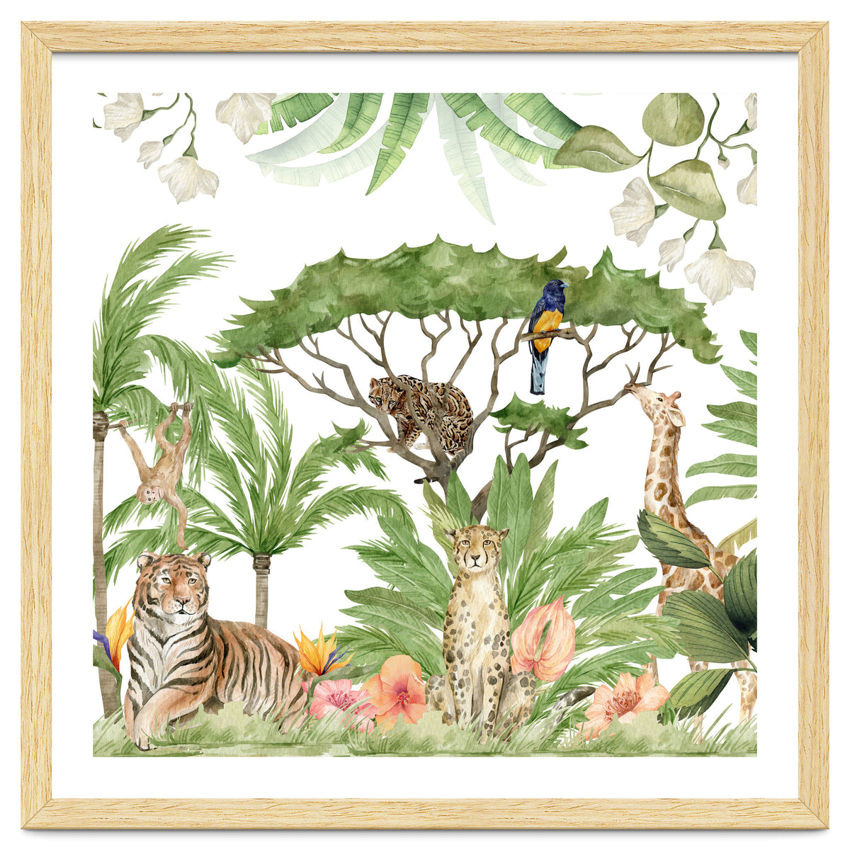 Watercolor Animals Savannah Landscape