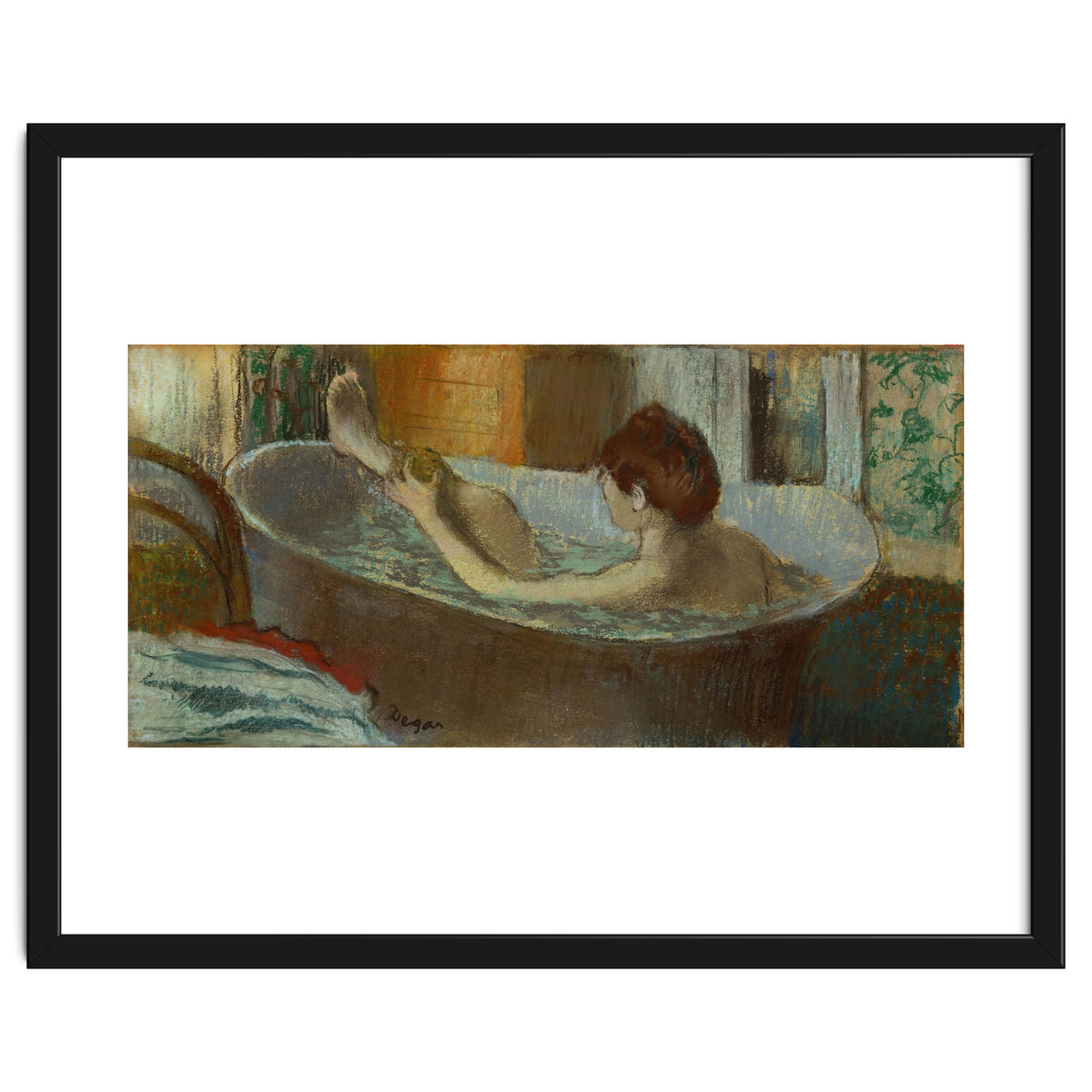 Woman in bath, sponging her leg. Pastel, 1883-84   19.7 x 41 cm.