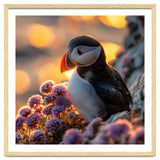 Puffin Bird Amidst Purple Flowers Golden Hour thumbnail
