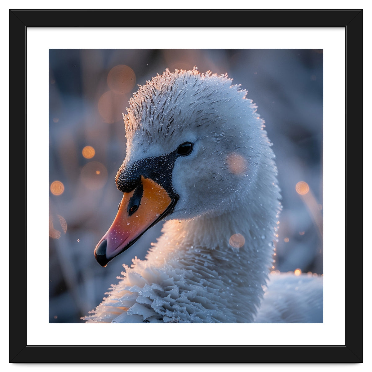 Close Up Frosty Swan Head During Golden Hour