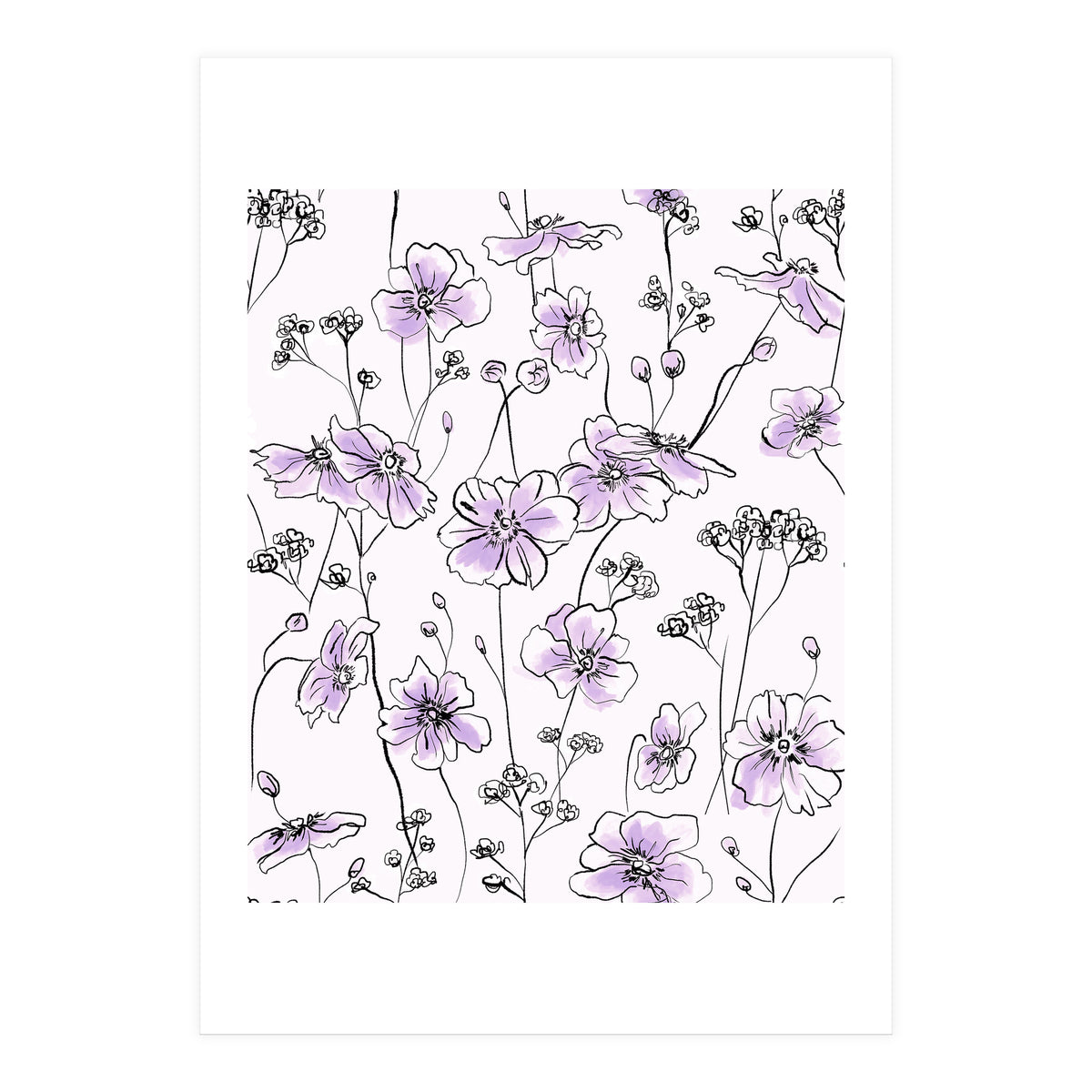 Wild Roses Floral Pattern - Purple (Print Only)