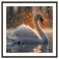 Majestic Swan Gliding On Water During Sunset Golden Hour Wildlife