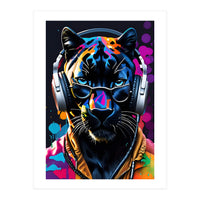 Panther In Headphones And Glasses (Print Only)