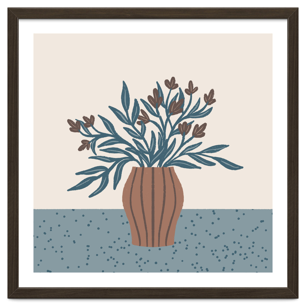 Brown Flowers in a Vase – Minimalist Floral Still Life