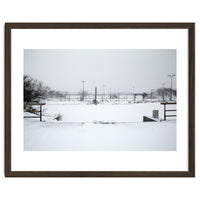 Baseball field covered in snow