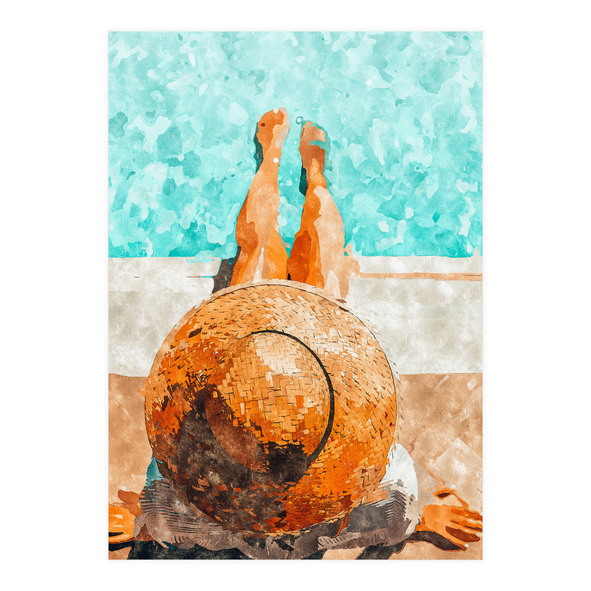 By The Pool All Day, Summer Travel Woman Swimming, Tropical Fashion Bohemian Painting (Print Only)