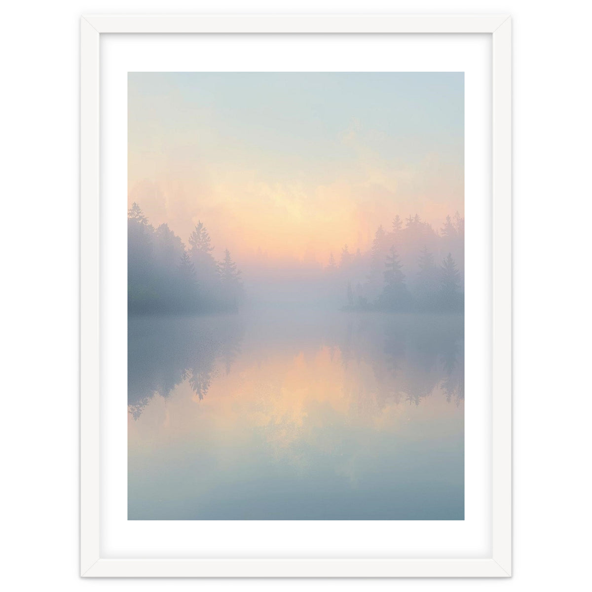 Misty Sunrise Over Pine Forest Lake