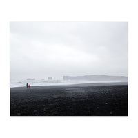 Family walking on the black sand beach - Iceland  (Print Only)