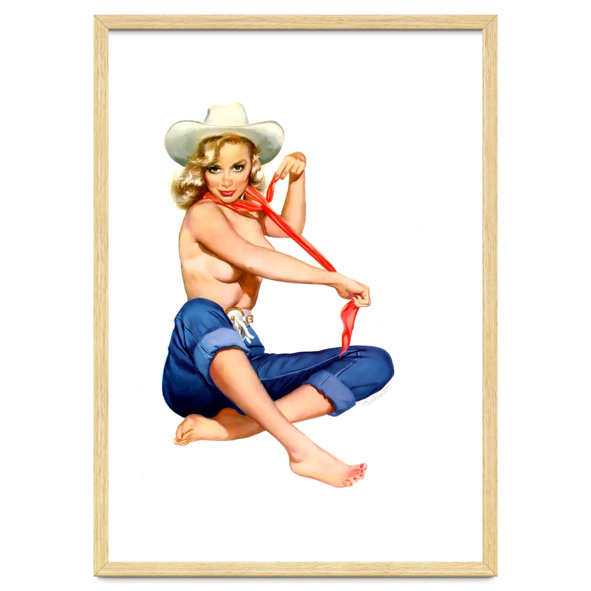 Pinup Texas Girl With White Cowboy Hat