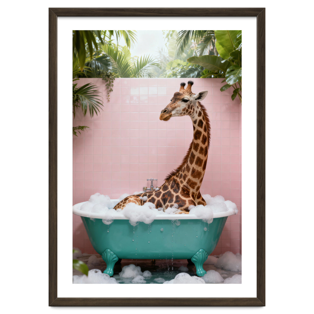 Giraffe in Bathtub, Whimsical Bathroom Art