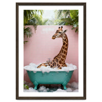 Giraffe in Bathtub, Whimsical Bathroom Art