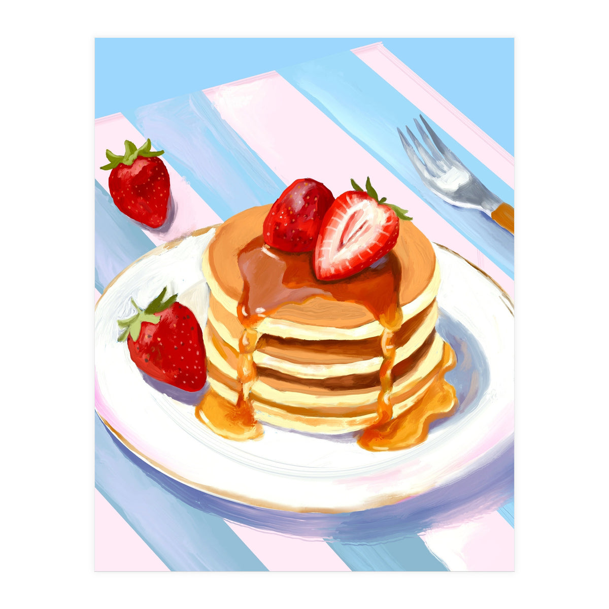 Handpainted Pancakes and Strawberries oil painting (Print Only)