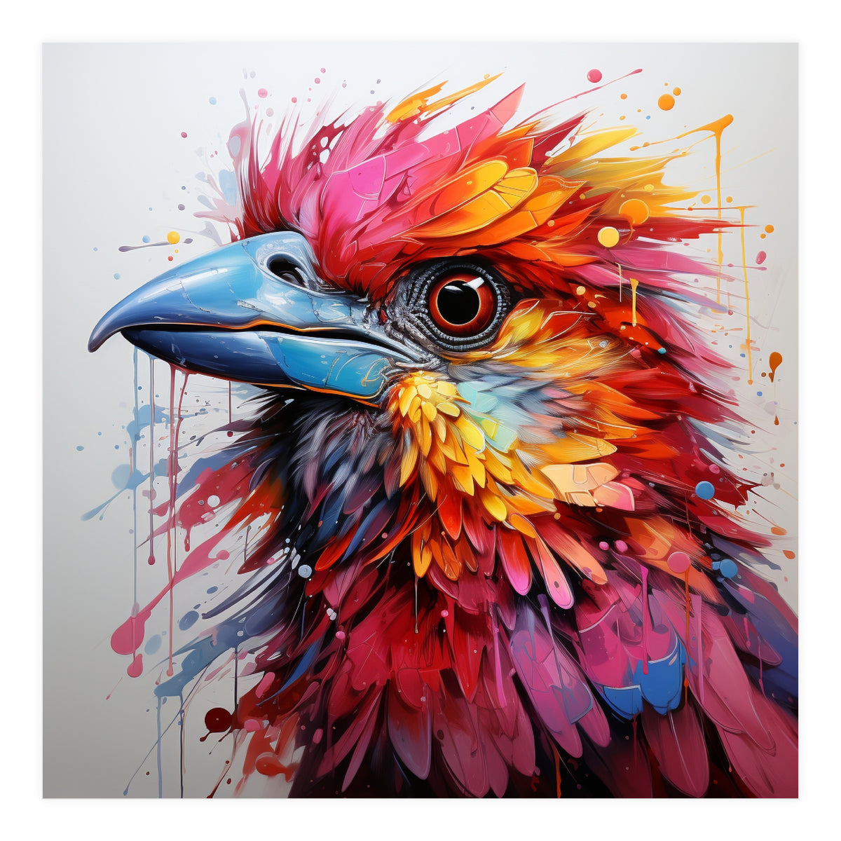 Vibrant Abstract Bird Portrait Watercolor Splash (Print Only)