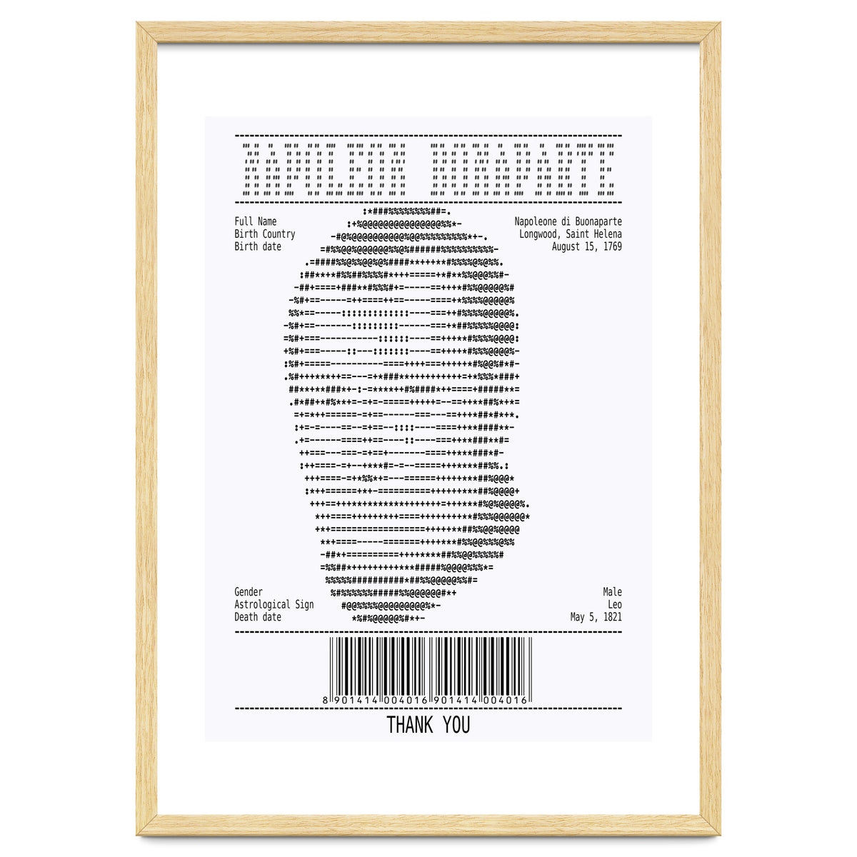 Receipt Art Napoleone Buonaparte