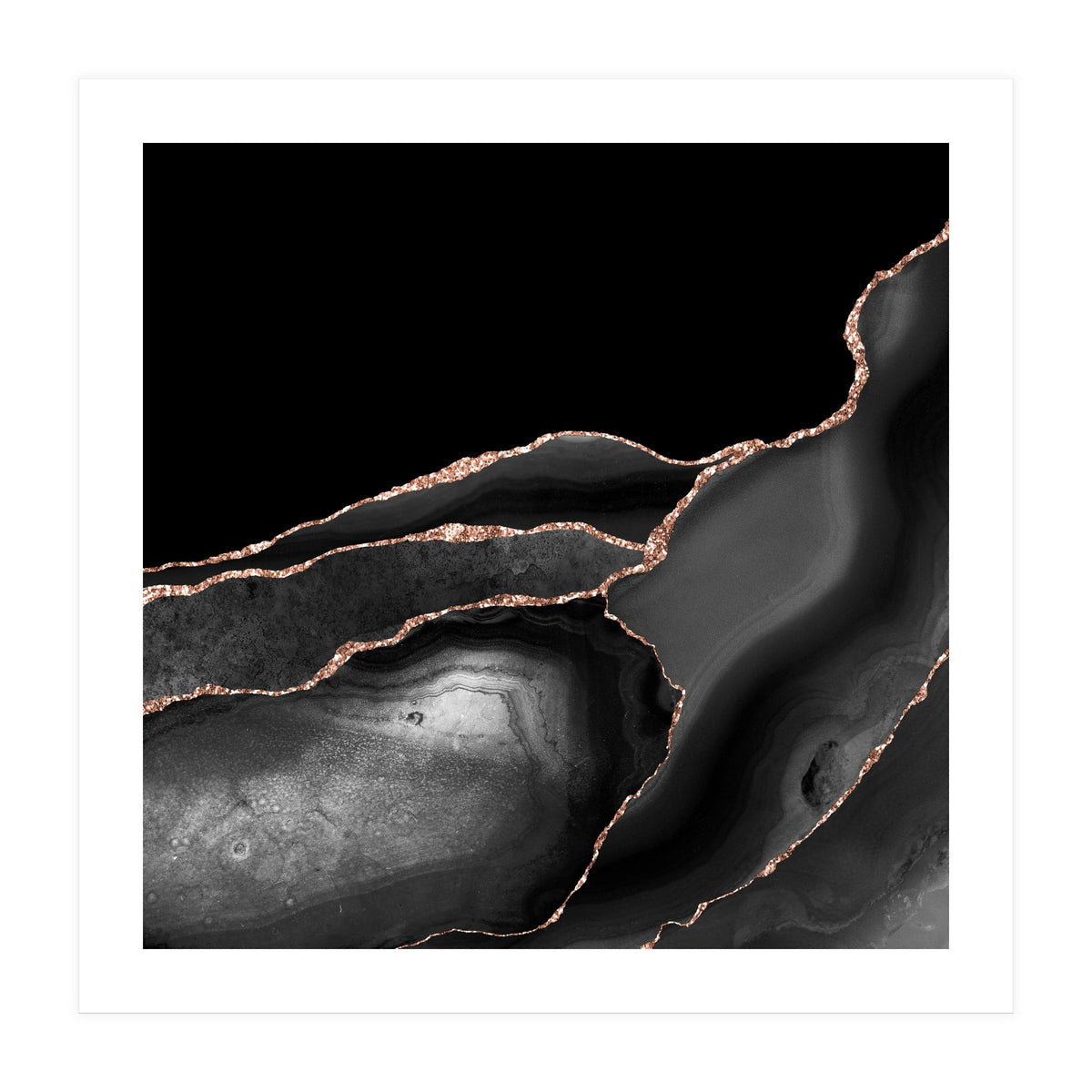 Black & Rose Gold Agate Texture 04  (Print Only)