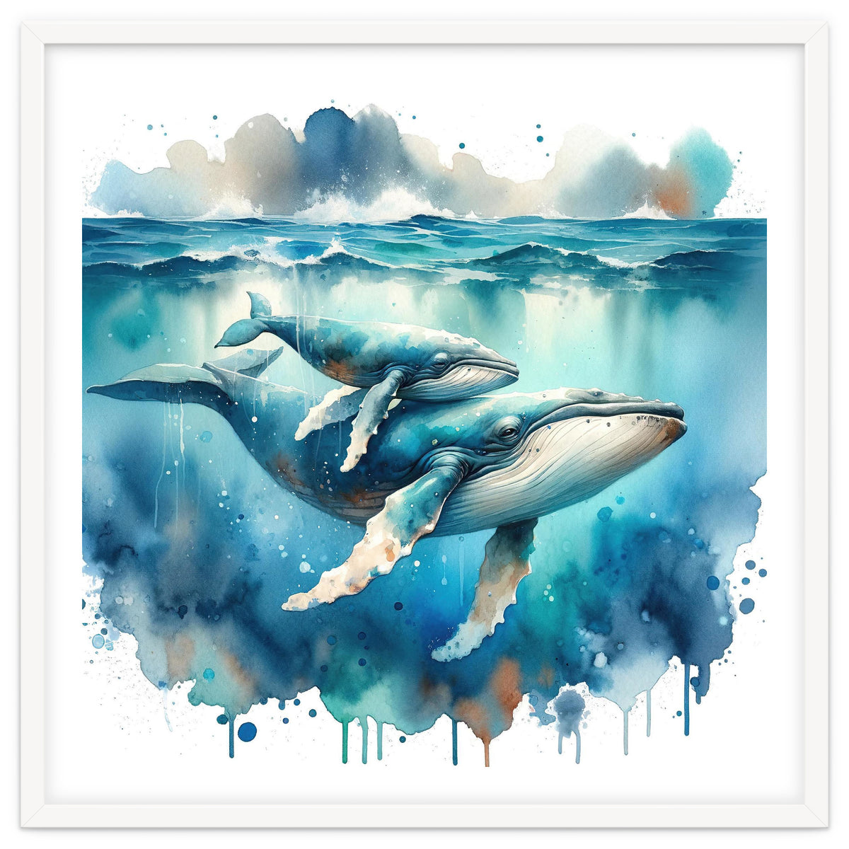 Mother And Calf Whales Watercolor