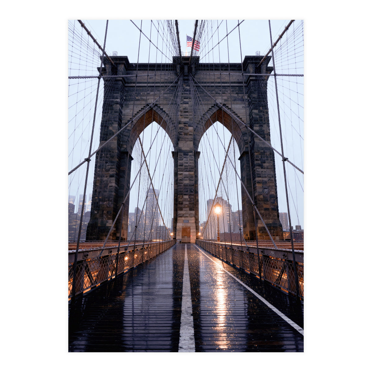 Brooklyn Bridge, USA, Moody NYC Architecture, Rainy Urban Photography (Print Only)