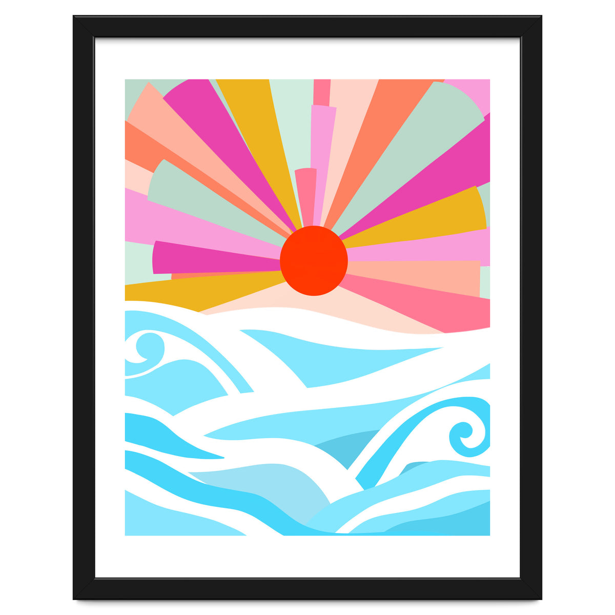 Boho Sunrise, Bohemian Abstract Landscape Nature, Colorful Illustration Ocean Sea Beach Summer, Positive Vibes Mindset