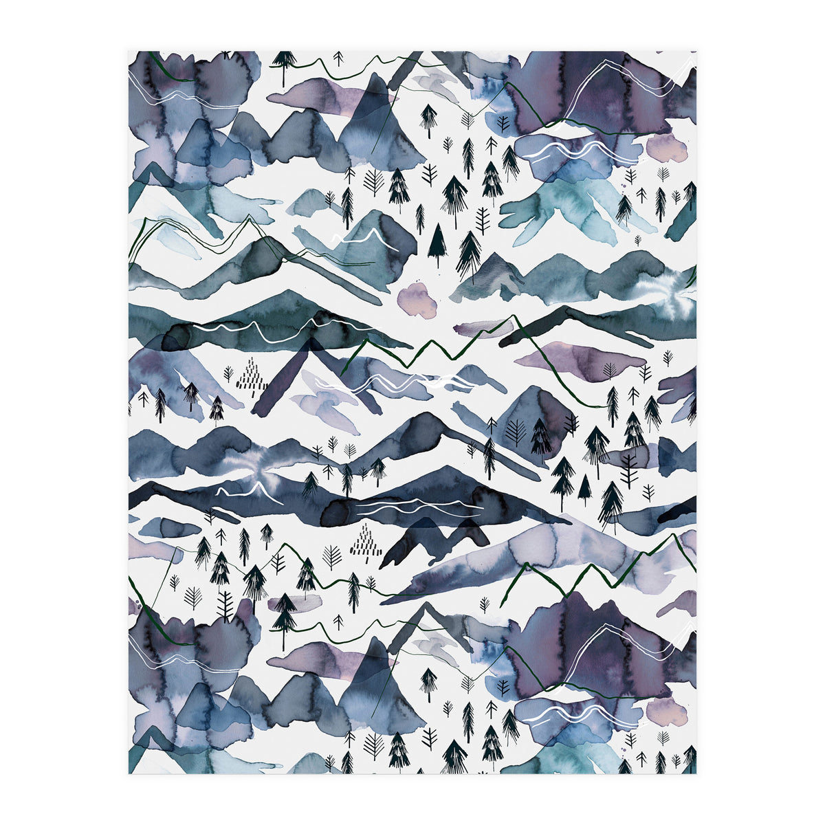 Watercolor Landscape Blue Mountains (Print Only)