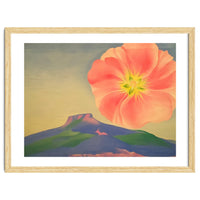 Georgia O’Keeffe – Hollyhock Pink with Pedernal (1937) | Vibrant Modernist Floral Landscape of New Mexico