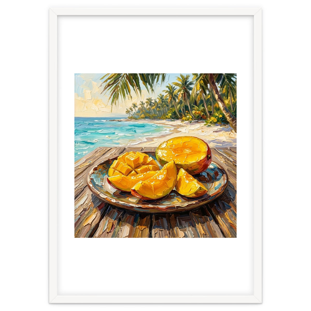 Tropical Mango Beach Oil Painting