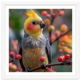 Cockatiel Bird Sitting On A Branch With Berries thumbnail