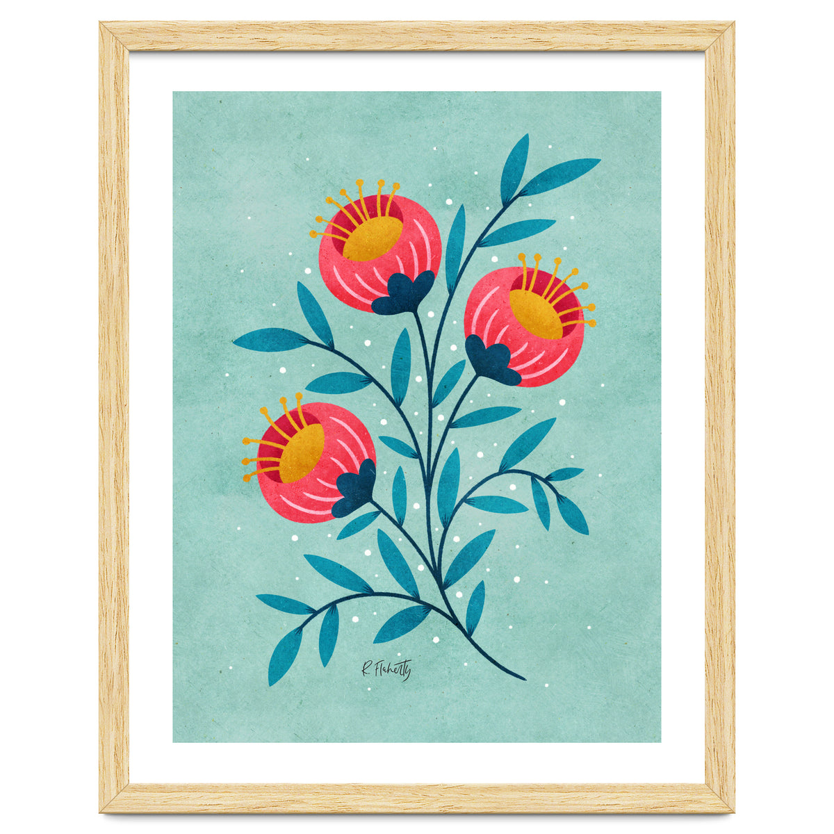 Teal And Coral Flowers