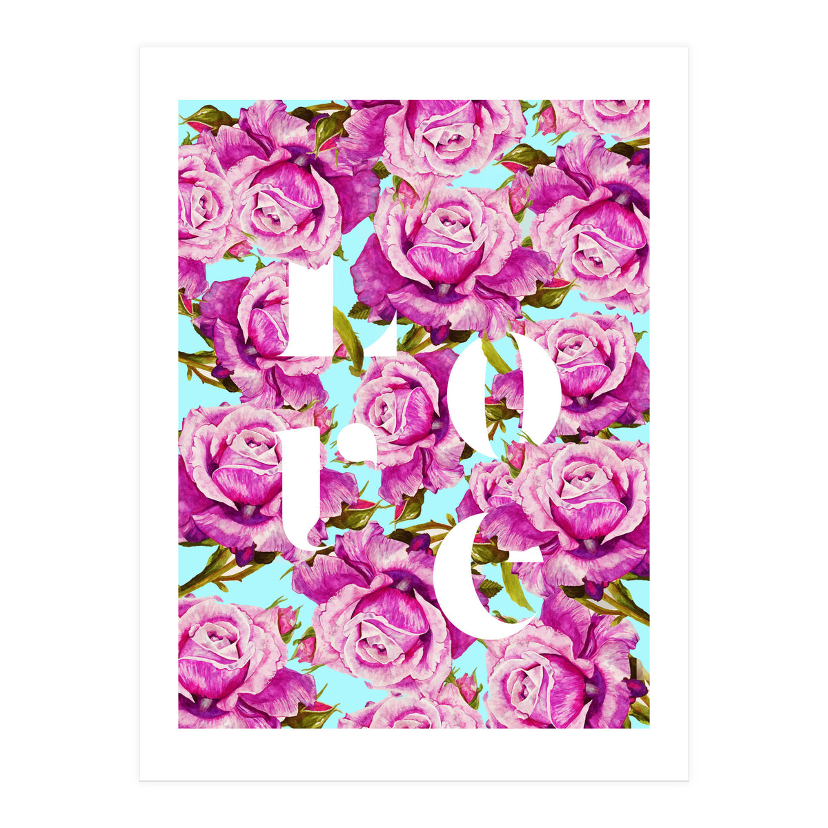 Love, Floral Typography Valentine's Graphic Design, Eclectic Modern Boho Botanical Rose Illustration (Print Only)