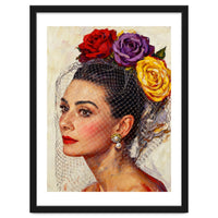Audrey Hepburn, Impasto Floral Veil Portrait, Classic Hollywood Oil Painting,