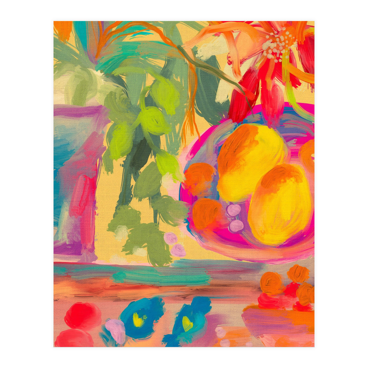 Colorful abstract summer lemons floral still life  (Print Only)