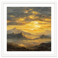 Vibrant Golden Hour Horizon Over Distant Mountain Ridges