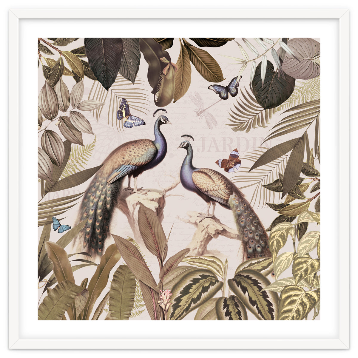 Vintage Sepia Exotic Peacocks Jungle