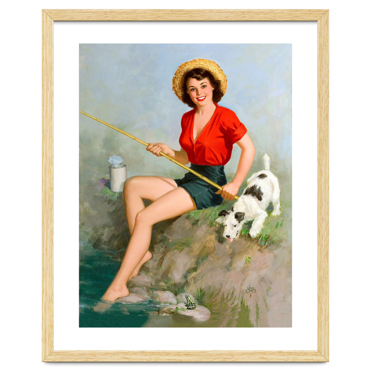 Pinup Girl Fishing With Her Dog