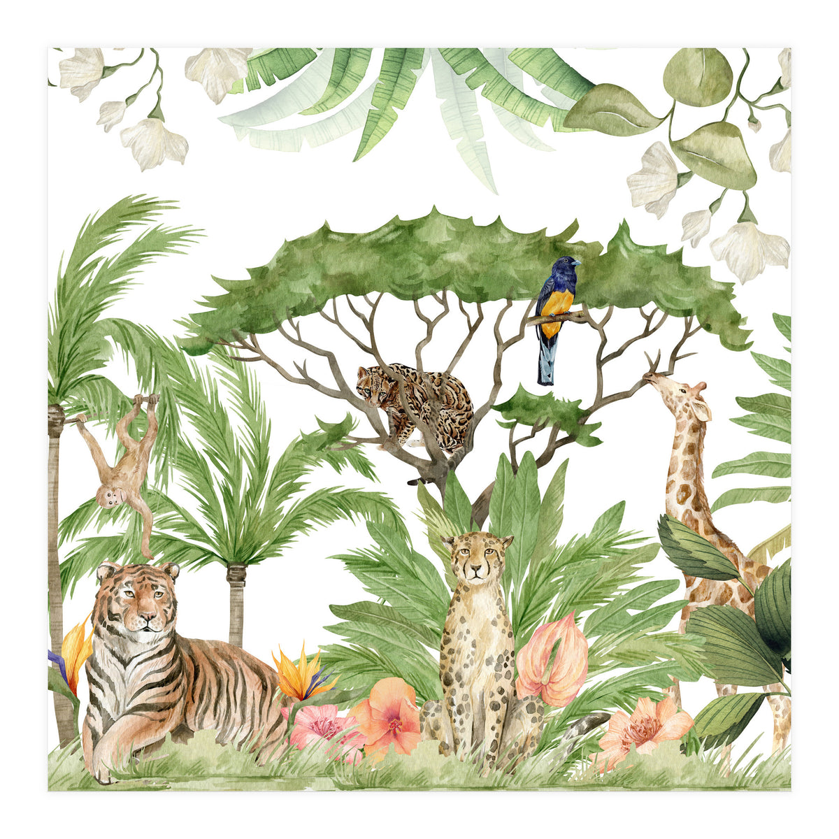 Watercolor Animals Savannah Landscape (Print Only)