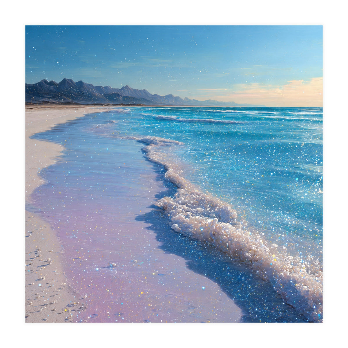 Sparkling Pastel Shoreline with Glittering Turquoise Waves (Print Only)