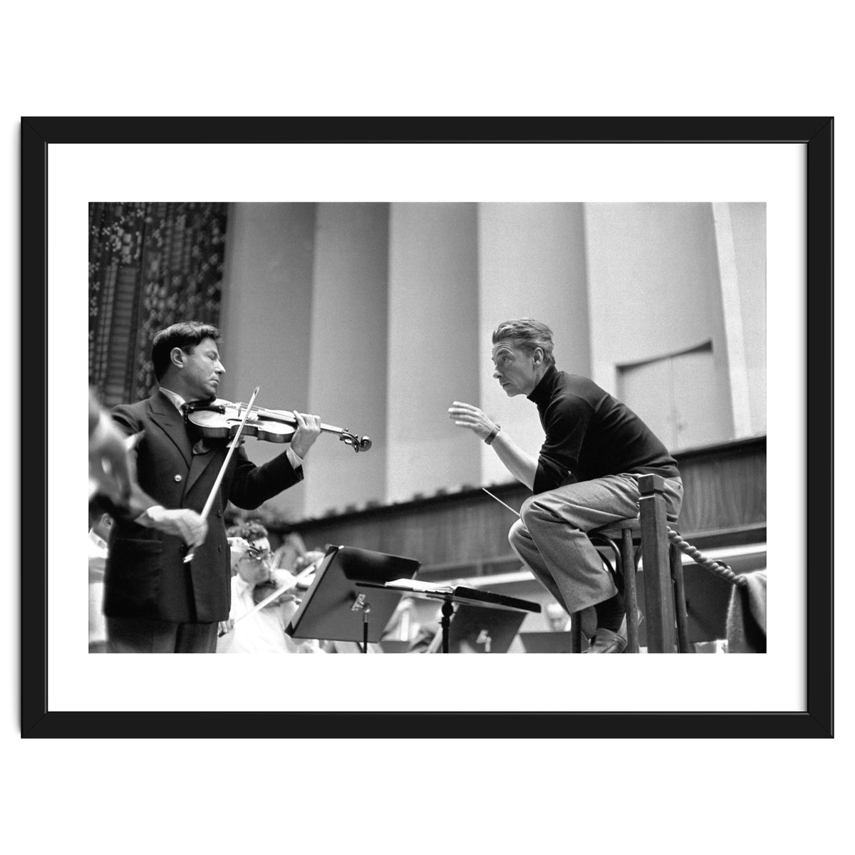 Conductor Herbert von Karajan rehearsing with Nathan Milstein in Lucerne, Switzerland. Lucerne,1957.