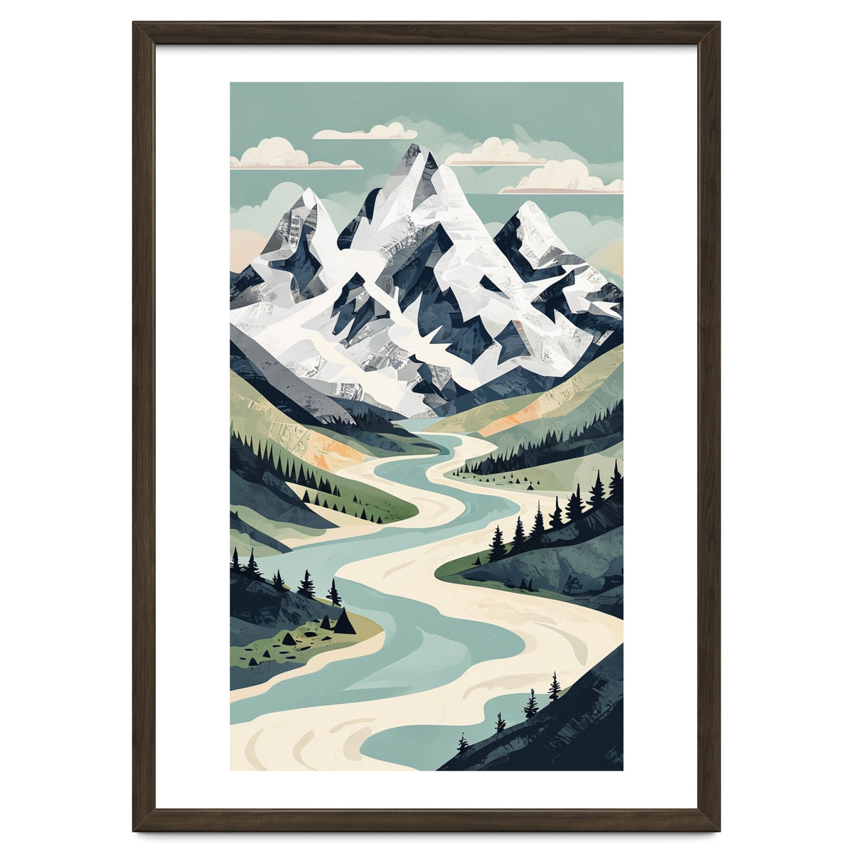 Majestic Alpine Peaks: Organic Modern Landscape Art
