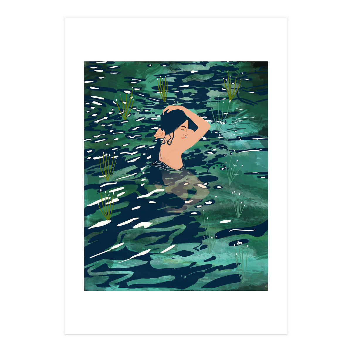 The Birth Of A Lake, Wild Nature Landscape Painting, Bohemian Woman Free Spirit (Print Only)