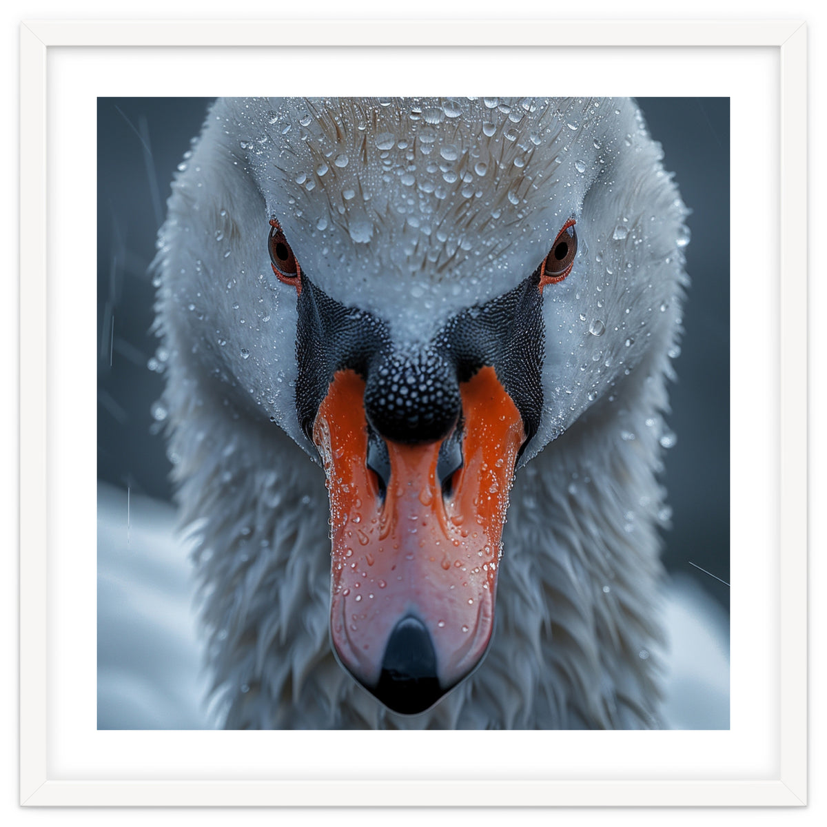 Close Up Of A Swan's Face With Water Droplets