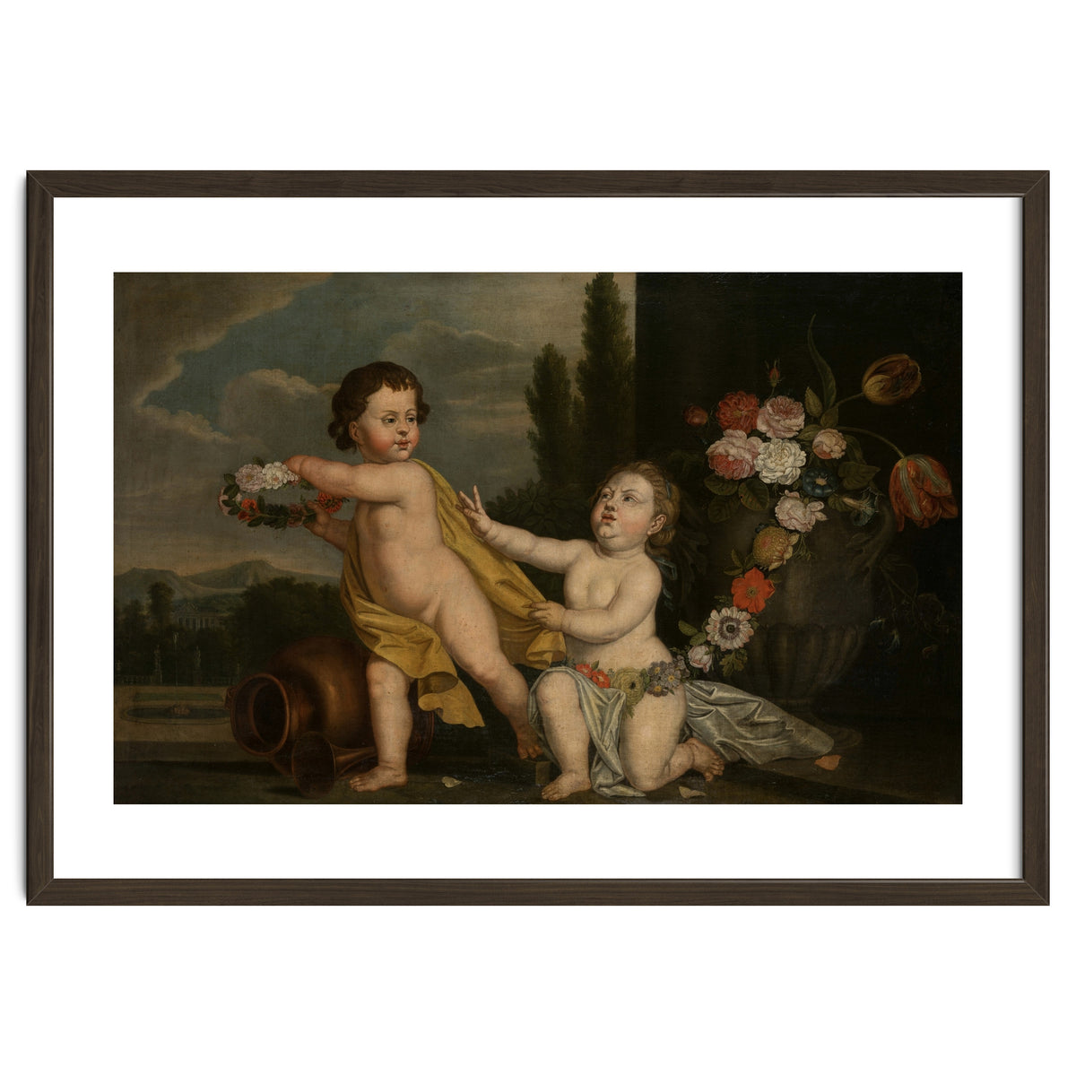 German Master (18th Century) – Two Putti with Garlands of Flowers