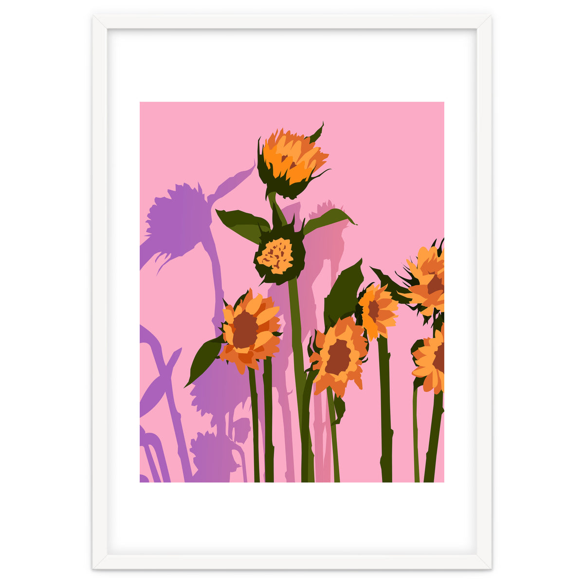 Golden Sunflowers Inside, Botanical Nature Floral Plants Painting, Blush Meadow Blossom Spring, Summer Bohemian Eclectic Positivity