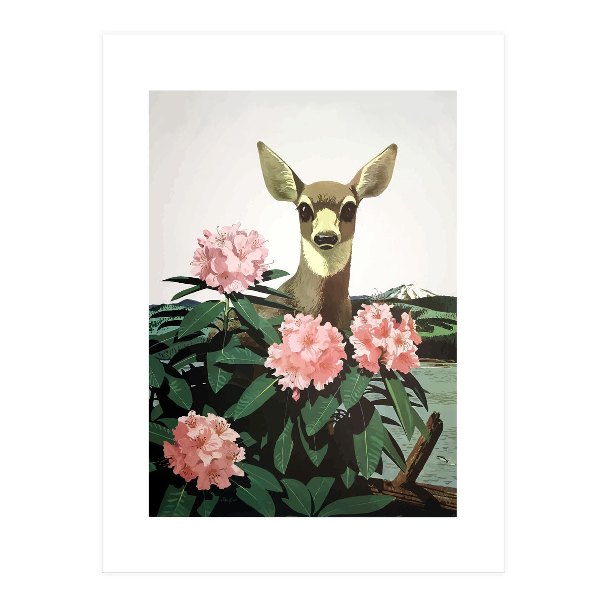 Japan, Doe in Blossom Bush (Print Only)