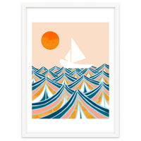 Set Sail, Ocean Boat Sailing Travel, Sea Cruise Summer Waves, Graphic Design Bohemian Modern Eclectic