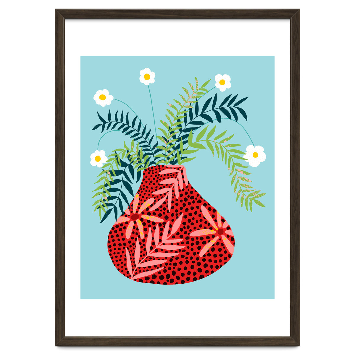 Sunny Side Up Flower Pot, Floral Odd Quirky Imperfect Whimsical Unique, Eclectic Bohemian Strange Polka Dots Maximalist