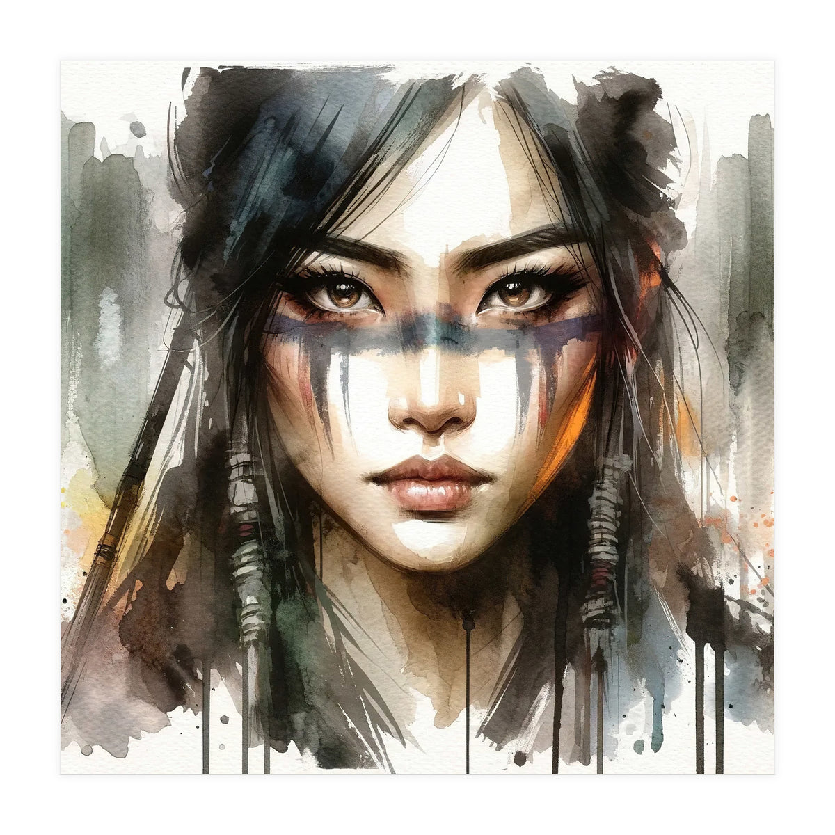 Ethereal Asian Warrior Gaze (Print Only)