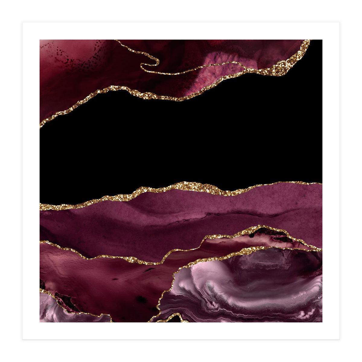 Burgundy & Gold Agate Texture 16  (Print Only)