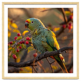 Green Parrot Perched On A Branch With Berries thumbnail