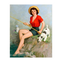 Pinup Girl Fishing With Her Dog (Print Only)