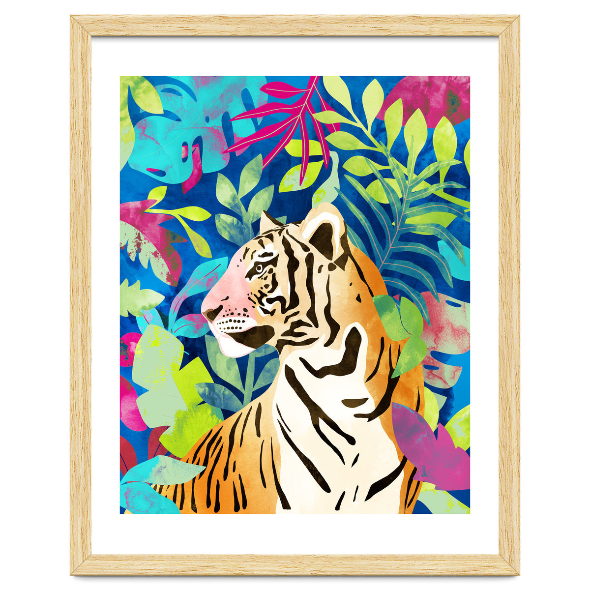 Tropical Tiger, Animal Jungle Watercolor Painting, Nature Travel Wild Botanical